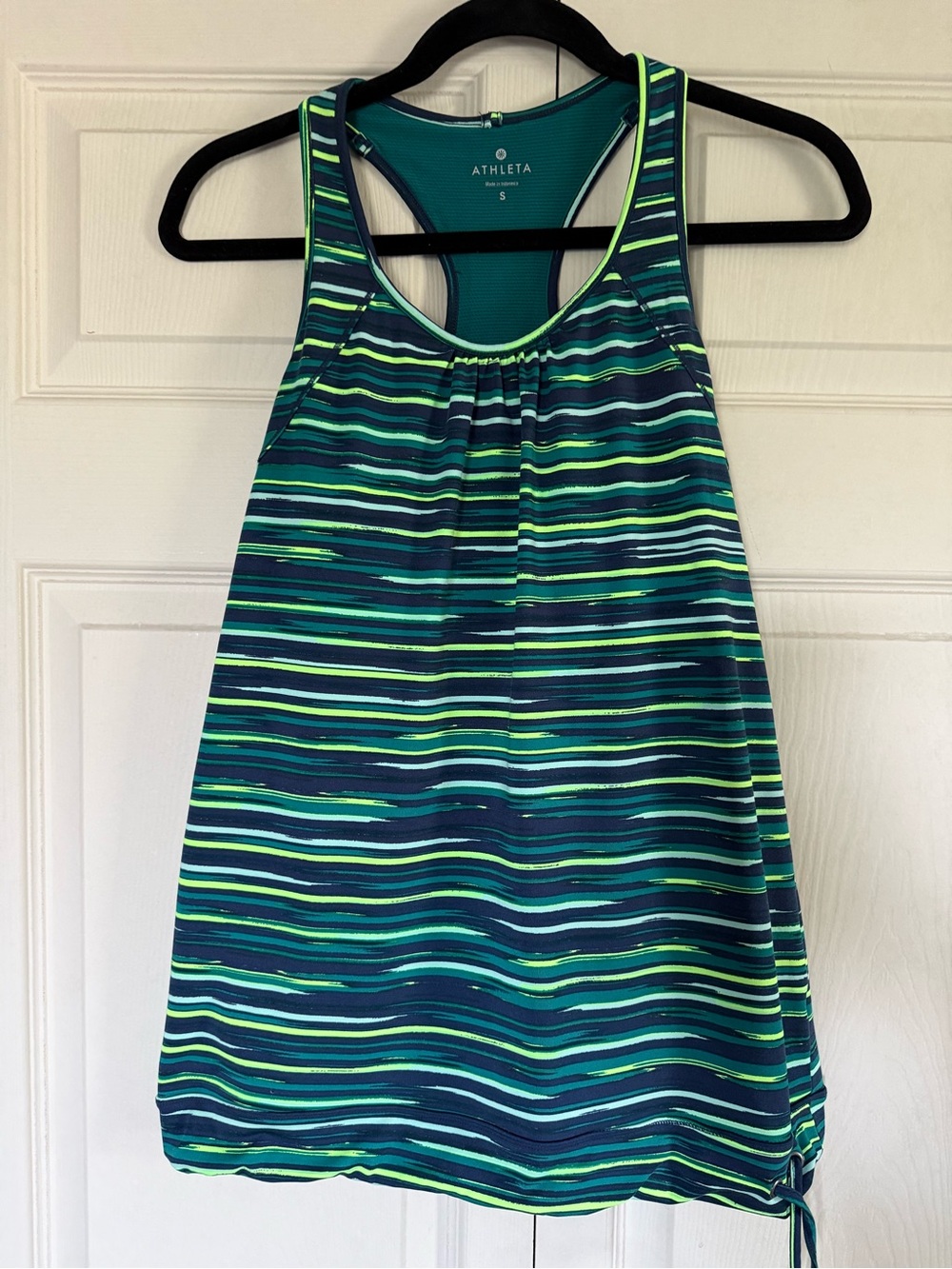 Athleta Tinker Tank Teal, Navy & Lime Striped Racerback Tank Built In Bra